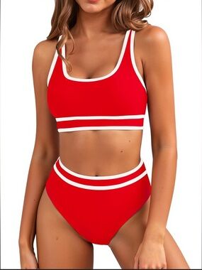 Red High-Waisted Sporty Bikini